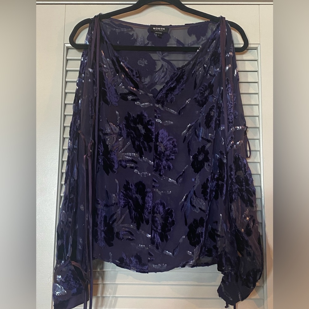 Worth NY, cutout sleeve blouse, purple